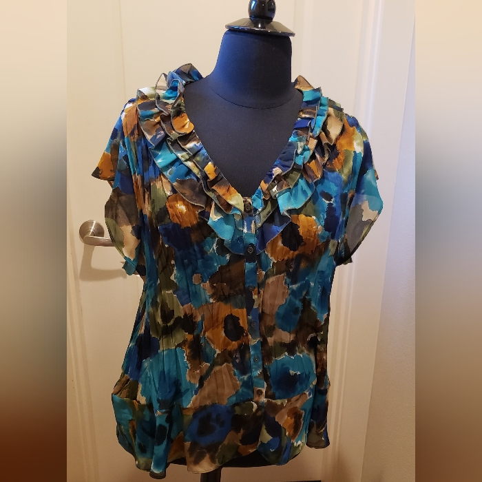 Sunny Leigh Multicolor Ruffle Blouse With Cap Sleeves